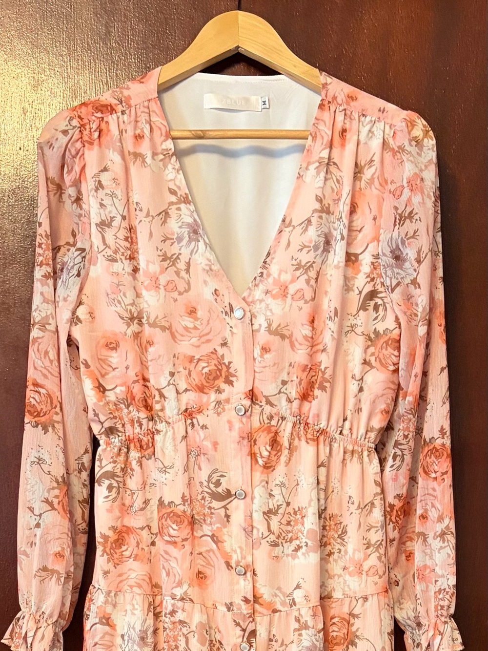 Women’s OzBlue Floral Button-Front Peach Pink Maxi Dress